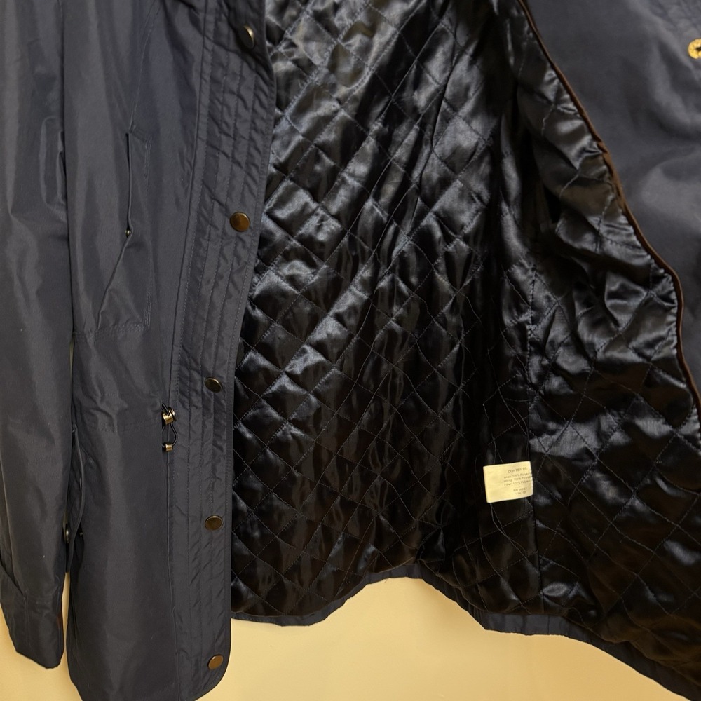 Giacca Navy Blue Hooded Anorak Jacket Quilted Lining Women's Size Small - Picture 5 of 7